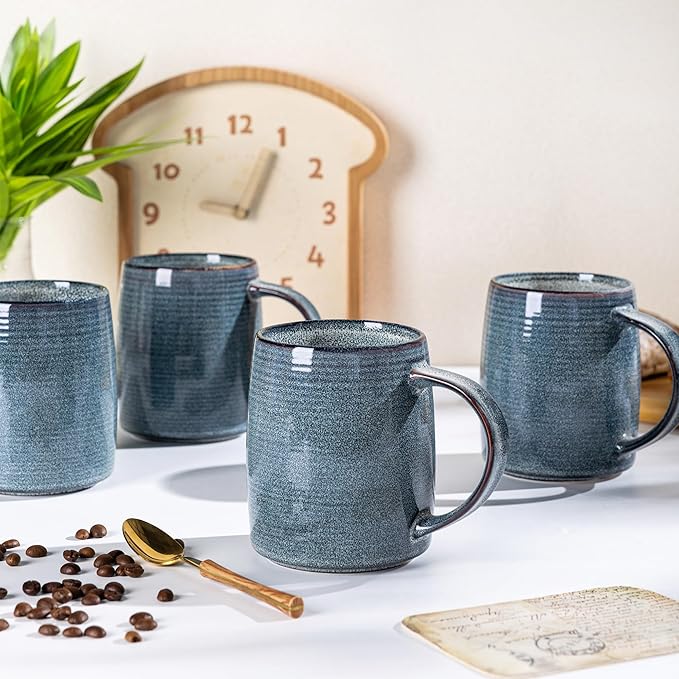 GBHOME Large Coffee Mugs Set of 4, 18oz Handmade Ceramic Coffee Mugs Set with Gradient color for Latte/Tea/Beer/Hot Cocoa, Dishwasher & Microwave Safe, Space blue-Ruum Studio Home