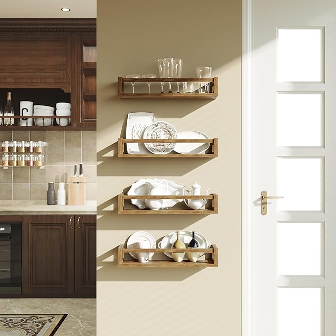 Upgraded Thick Floating Shelves - Multi-Use Wall-Mounted Bookshelves for Kids and Nursery, Ideal for Books, Toys, Spice Rack, Decor - Walnut Brown-Ruum Studio Home