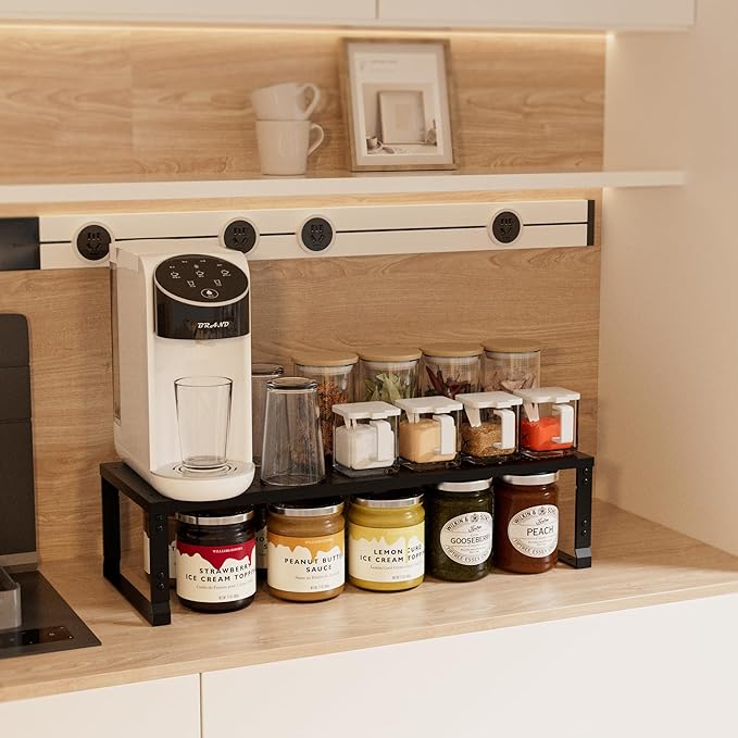 Expandable Spice Rack,Stackable Storage for Cabinet, Multi-Functional Kitchen Shelving,Height-Adjustable,Sustainable Organizer Solution(1Pack/Black/Medium)-Ruum Studio Home