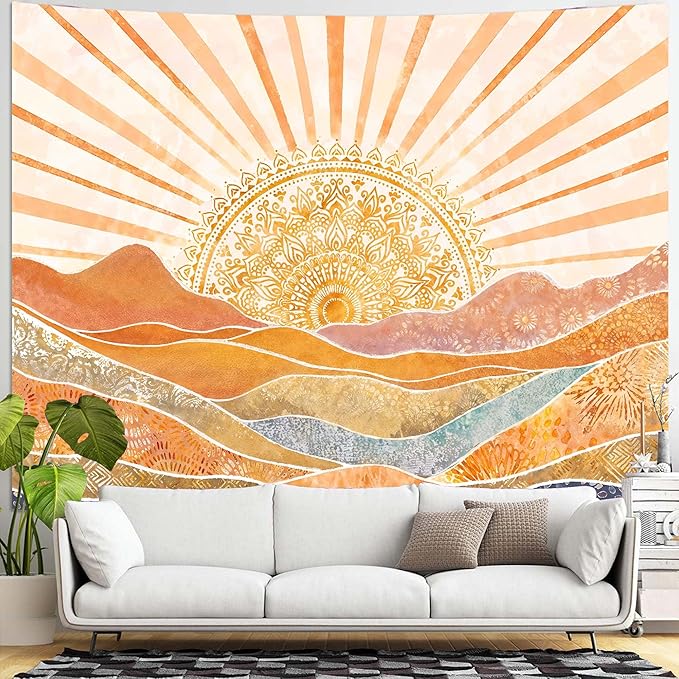 Lunerfex Bohemian Mandala Sunrise Wall Tapestry, Abstract Mountain Scenery Tapestries for Home Decor, Boho Tapestry 60x44 Inch-Ruum Studio Home