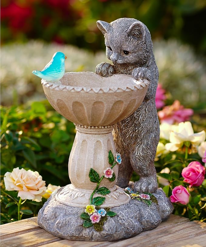 Nacome Solar Cat Birdbath Garden Decor: Outdoor Statues Ornaments for Outside Decorations Yard Art Lawn Porch Patio Balcony - Birthday Gifts Choice for Mom Grandma Women Lover-Ruum Studio Home