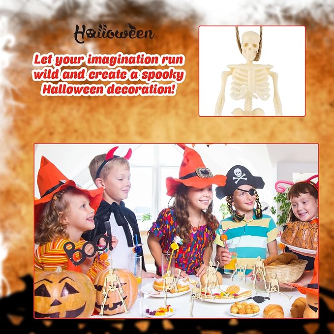 30 Pcs Halloween Mini Skeleton Figurine Decoration 6" Full Body Small Posable Skeletons Plastic Bones with Movable Joints Skeleton Figure for Halloween Garden Graveyard Haunted House Party Decor-Ruum Studio Home