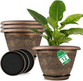 12 Inch Large Planter Pot for Plants Indoor Outdoor, 4 Pack Plastic Flower Pots with Drainage Hole & Tray, Modern Decorative Garden Pot with Saucer, Plant Container for House-Ruum Studio Home