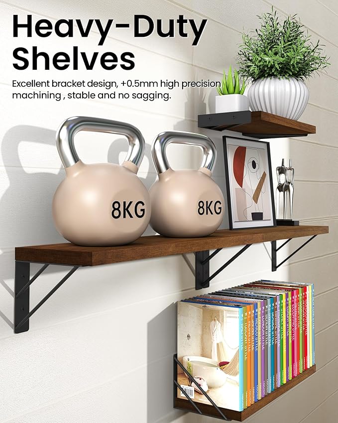 BAYKA Floating Shelves for Wall, Book Shelf for Bedroom, Wall Decor Shelves for Living Room Kitchen, Mounted Wood Floating Shelf for Home Decor, Corner Shelf for Bathroom, Office(Set of 4)-Ruum Studio Home