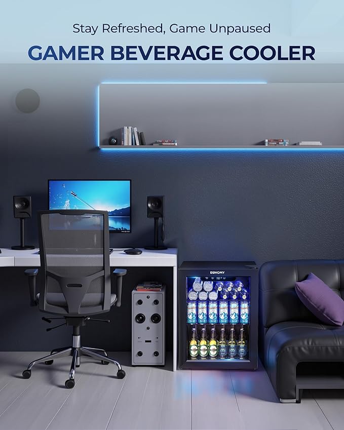 EUHOMY Beverage Refrigerator Cooler - 68 Can Mini Fridge with Glass Door for Soda, Beer, Wine, Small Refrigerator with Digital Temperature Control and Adjustable Shelves for Home Office Bar, 1.7 Cu.ft-Ruum Studio Home