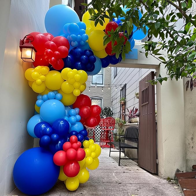Red Yellow Blue Balloons Light Baby Royal Metallic Blue Red Yellow Primary Balloons with Colorful Confetti Latex Balloon for Carnival Circus Baby Shower Birthday Party Decor-Ruum Studio Home
