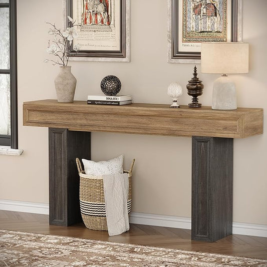 Rresyet 63 Inch Long Console Table, Sofa Table Behind Sofa, Wooden Entryway Table, Farmhouse Entryway Table for Entry, Hallway, Living Room (Wood)-Ruum Studio Home