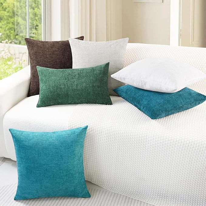 CaliTime Throw Pillow Covers Decorative 26 X 26 Inches Pack of 2 Cozy Chenille Cushion Cases for Couch Sofa Bed Living Room Home True White-Ruum Studio Home