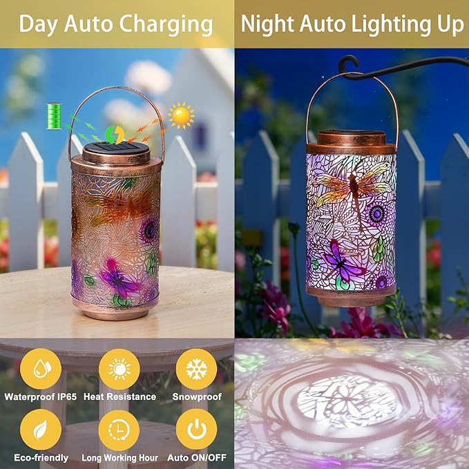 2Pack Solar Outdoor Lanterns Waterproof Multicolor Dragonfly Garden Gifts for Mom Women Backyard Lights Lanterns for Indoor,Outdoor, Porch, Outside,Mothers Day Gifts for Grandma Wife-Ruum Studio Home