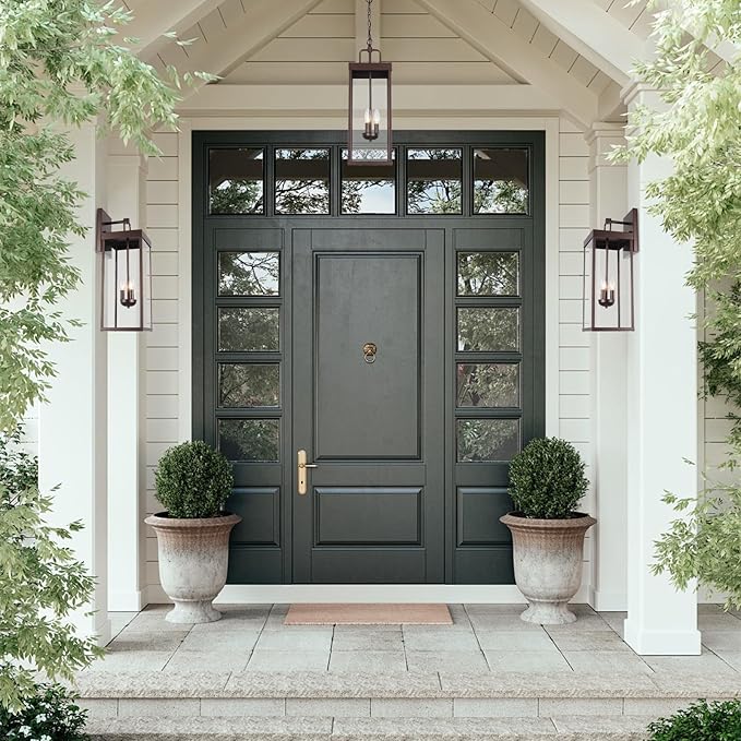 Large Outdoor Pendant Lantern Light Fixture for Front Porch, 24 Inch 3-Light Bronze Exterior Hanging Chandelier with Clear Glass, Outdoor Indoor Pendant Lamp for Patio, Gazebo, RZ008L-H ORB-Ruum Studio Home