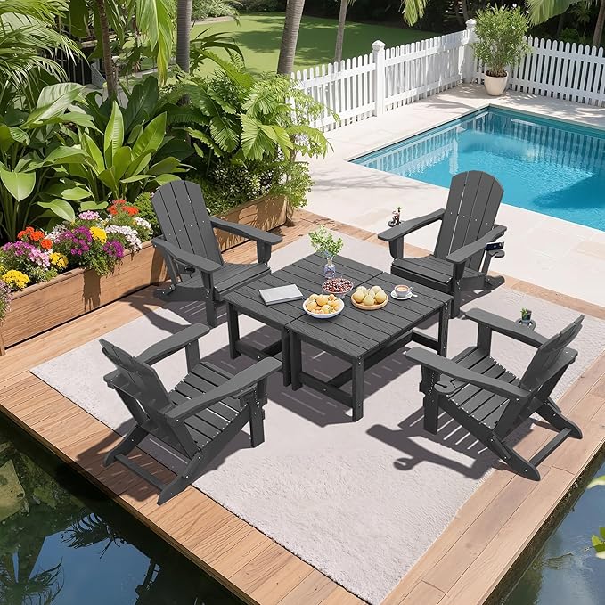 SERWALL Patio Coffee Table, HDPE Rectangle Outdoor Coffee Table Set of 2, Grey-Ruum Studio Home