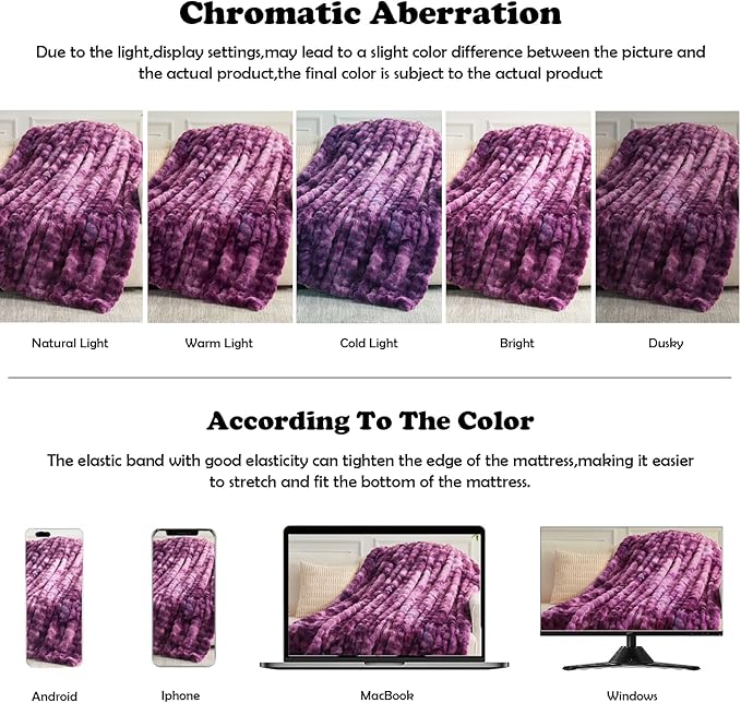 NEWCOSPLAY Faux Fur Throw Blanket Tie-dye Violet Purple Luxury Fluffy Thick Warm Bubble Blanket for Couch Sofa Bed 700GSM (Tie-dye Violet Purple, Throw(50"x60"))-Ruum Studio Home