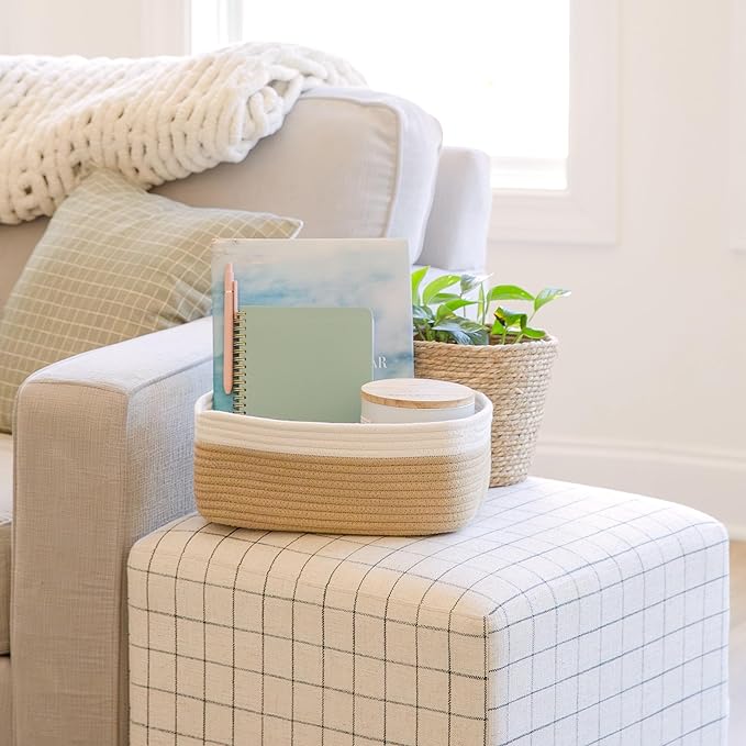 NaturalCozy 11.8"x8"x4.5” Storage Baskets for Shelves 3 Pack | Cotton Rope Woven Small Baskets for Organizing | Small Storage Bins for Nursery, Bathroom, Closet, Cube Shelf, Decorative, Gift Basket-Ruum Studio Home