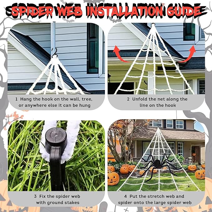 16.4 X 15.8Ft Giant Spider Web Halloween Decorations with 250 LED Lights, Halloween Spider Web Outdoor with 5Ft Large Spider, 3.53 Oz Stretch Web and 20 Small Spiders for Yard House Party Decoration-Ruum Studio Home