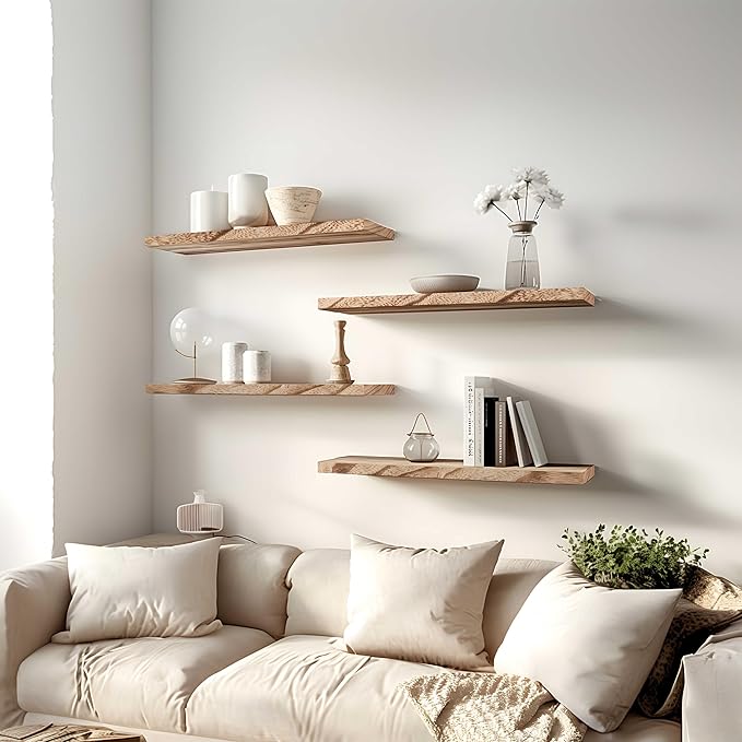 24 Inch Floating Shelves for Wall Rustic Light Wood Wall Shelves for Bedroom Set of 4-Ruum Studio Home
