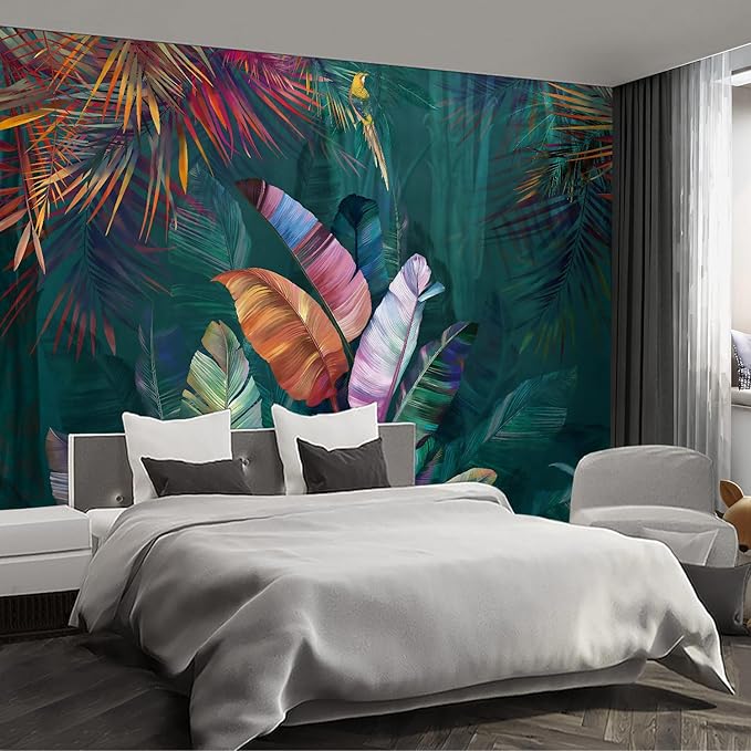Colorful Banana Leaf Wall murals Peel and Stick Wallpaper for Bedroom Living Room - 96"x137"-Ruum Studio Home