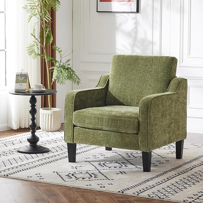 VINGLI Accent Chair for Living Room Chairs Olive Green Reading Chair for Bedroom Scooped Arm Chair Mid Century Modern Accent Chairs Upholstered Comfy Chair for Apartment, Waiting Room-Ruum Studio Home