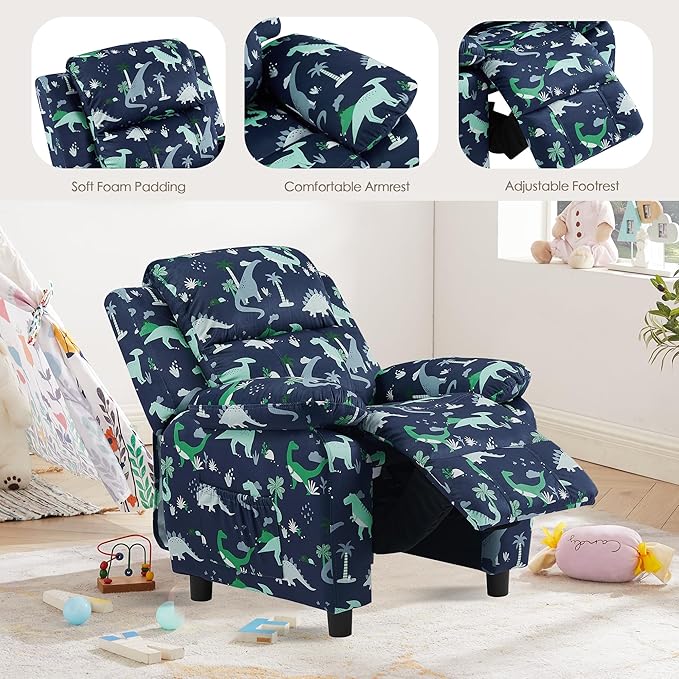 Ulax furniture Dutch Velvet Kids Recliner Chair, Toddler Armrest Sofa Couch, Ergonomic Adjustable Lounge Sofa with Footrest, Padded Backrest, Storage Arms, Child Sofa for Bedroom,Living Room-Ruum Studio Home