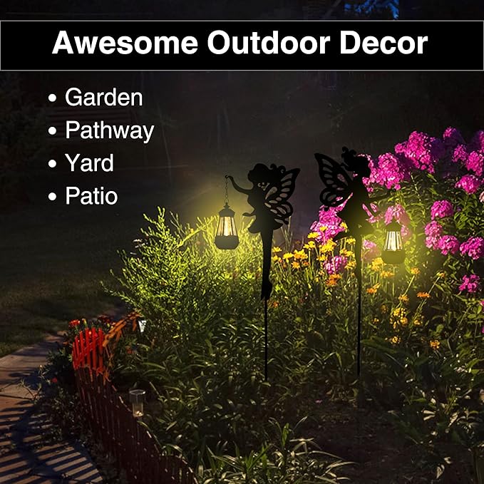 Fairy Garden Accessories Halloween Decorations Lawn Ornaments 1 Pair - Solar Lights Outdoor Garden Statue, Metal Stakes Decorative Figurines for Yard Decor, Patio (Type A Warm Lighting)-Ruum Studio Home