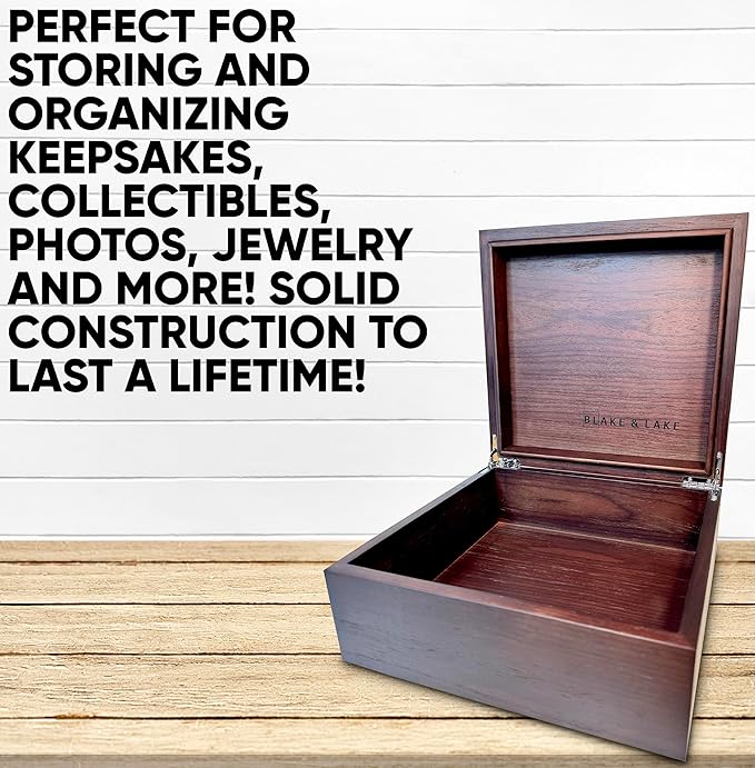 Blake & Lake Wooden Box with Hinged Lid - Solid Walnut Wood Eco Box - Wood Storage Box with Lid - Wooden Keepsake Box - Decorative wooden boxes with lids (Walnut)-Ruum Studio Home