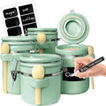 Home Intuition 4-Piece Ceramic Kitchen Canisters Set, Airtight Containers with Wooden Spoons Reusable Chalk Labels and Marker for Sugar, Coffee, Flour, Tea (Mint)-Ruum Studio Home