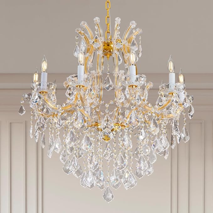 Modern Crystal Chandeliers, Gold Candle Chandelier -Luxury Chandelier Lighting Fixtures for Dining Room, Foyer, Staircase Hallway Living Room Entryway, 10 Lights-Ruum Studio Home