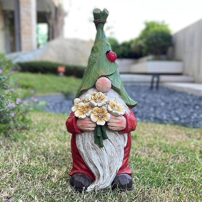COWOS Garden Gnome Statue Outdoor Decor, Solar Garden Gnome Figurine Light, Resin Statues Sculpture for Patio Yard Lawn Outdoor Decorations-Ruum Studio Home
