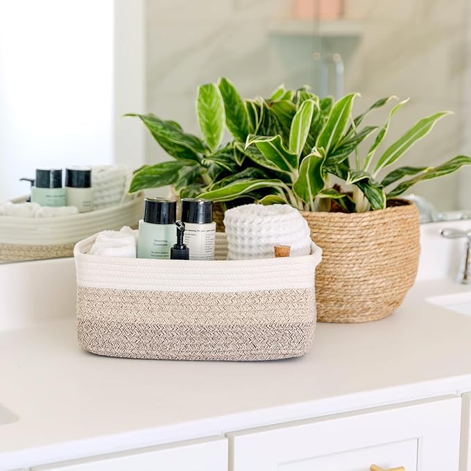 NaturalCozy 13.5”x8.5”x5.5” Storage Baskets for Shelves 3 Pack | Cotton Rope Woven Small Baskets for Organizing | Small Storage Bins for Nursery, Bathroom, Closet, Cube Shelf, Decorative, Gift-Ruum Studio Home