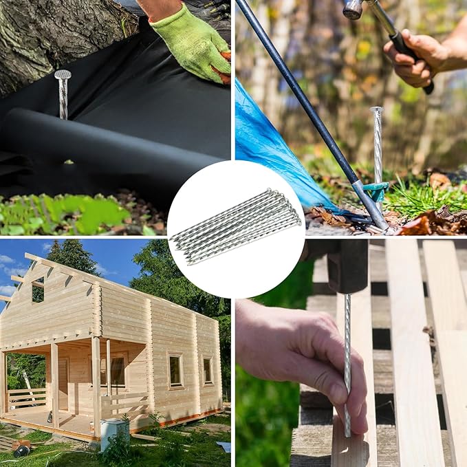 60 PCS 8 Inch Spiral Metal Galvanized Landscape Spikes, Galvanized Non-Rust Metal Garden Stakes, Garden Nails for Artificial Turf, Weed Barrier, Tent, Carpentry and More, by GENHAKON.-Ruum Studio Home