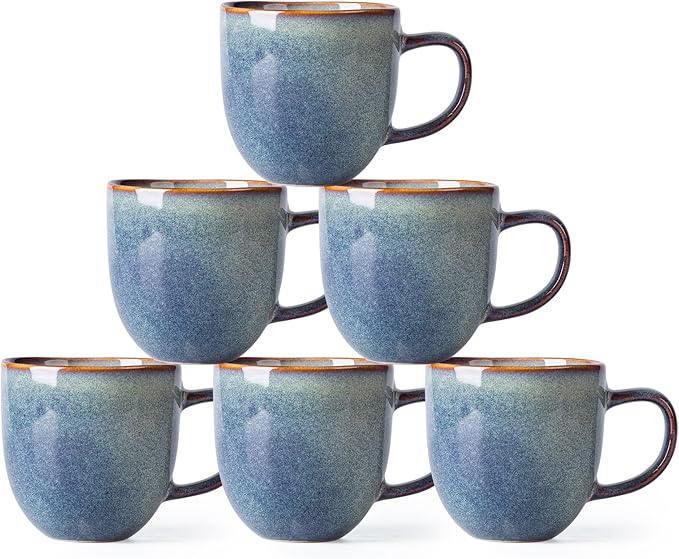 AmorArc 12oz Coffee Mugs, Ceramic Coffee Mugs set of 6 for Man, Woman, Dad, Mom, Modern Coffee Mugs with handle for Latte/Cappuccino/Milk/Cocoa. Dishwasher&Microwave Safe, Ceylon Blue-Ruum Studio Home
