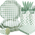 350 Pcs Sage Green Gingham Paper Plates and Napkins Party Supplies - Sage Green and White Checkered Plates Scalloped Plaid Plate for Birthday Dinner Picnic BBQ Party Decorations, Serve 50 Guests-Ruum Studio Home