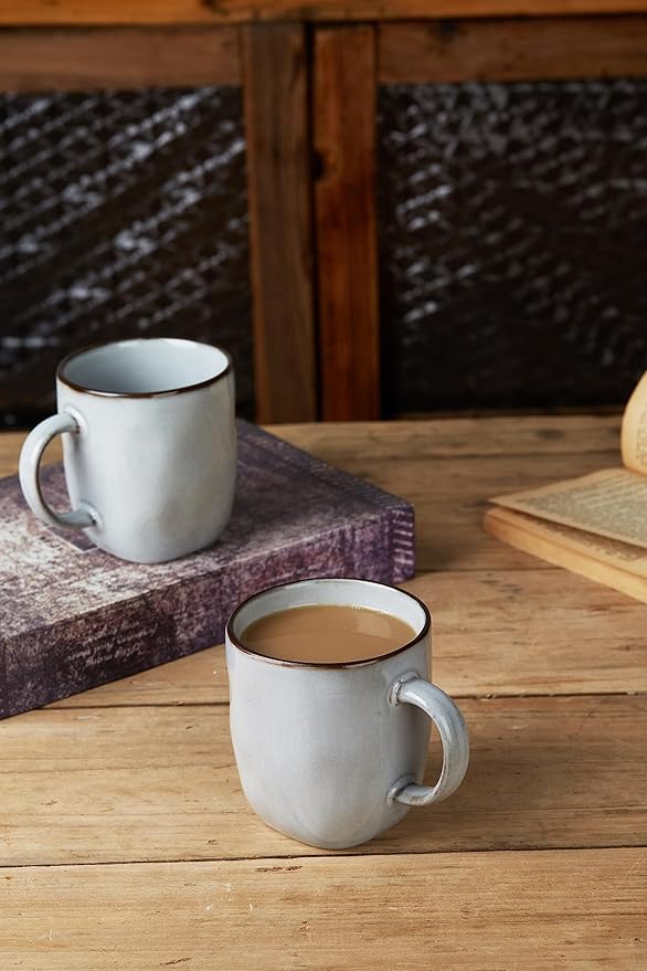 famiware Coffee Mugs Set of 4, Ocean Square 13oz Coffee Cup Set with Handle for Cocoa, Milk, Hot Chocolate, Tea, Water, Stoneware Cups for Kitchen, Microwave and Dishwasher Safe, Grey-Ruum Studio Home