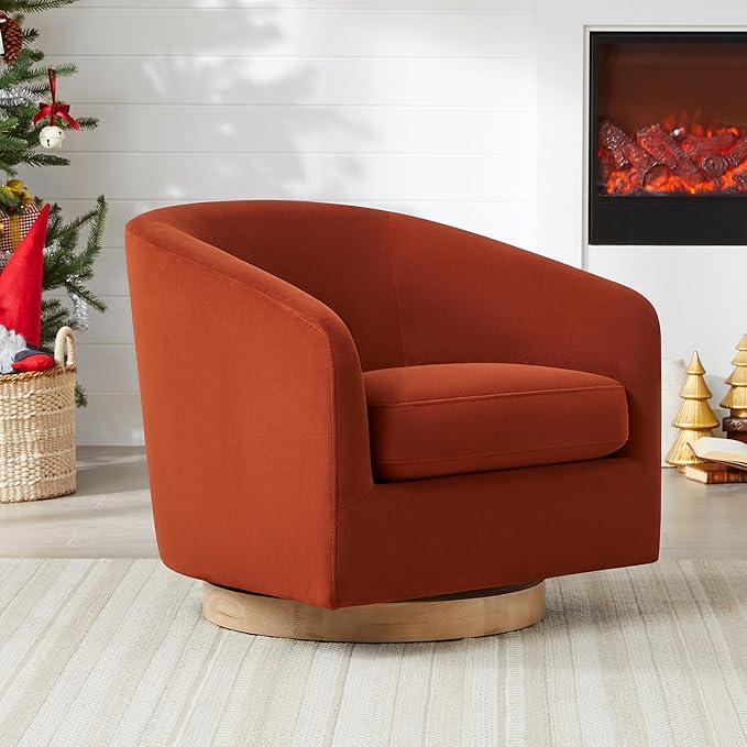 CHITA Swivel Accent Chair, FSC Certified Upholstered Velvet Barrel Chair for Living Room, Fully Assembled, Burnt Orange-Ruum Studio Home