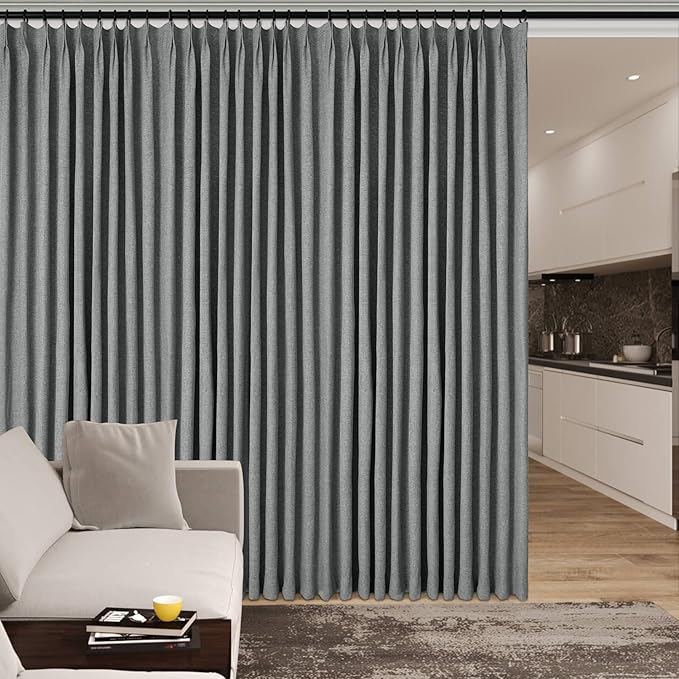 Room Divider Curtains Screen Partitions, Linen Look 100% Blackout Drapery 102 Inches Long, 100" Wide Pinch Pleated Window Drapes, Privacy Protecting, Light Blocking, (1 PC, Mid Grey)-Ruum Studio Home