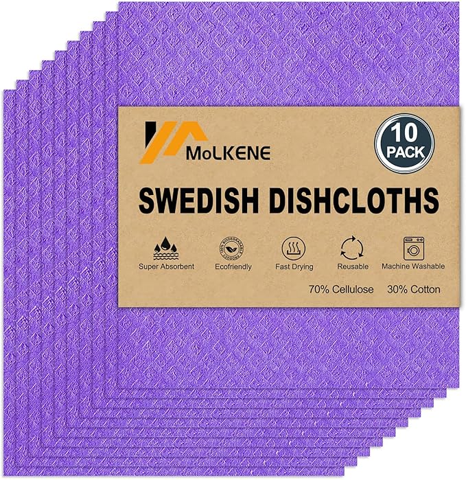 Swedish Dishcloths - 10 Pack Reusable Kitchen Dishcloths - Ultra Absorbent Dish Towels for Washing Dishes - Cellulose Sponge Cloth Cleaning Cloths - Purple-Ruum Studio Home