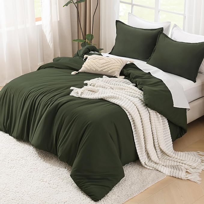 Litanika Dark Olive Green California King Comforter Set - 3 Pieces Cal King Lightweight Summer Soft Solid Bed Comforter, Oversized Fluffy Down Alternative Bedding Set (104x96In, 2 Pillowcases)-Ruum Studio Home