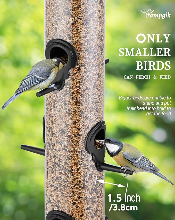 Bird Feeder Premium Hard Plastic for Wild Bird Feeders for Outdoors,Tube Bird Feeders for Outdoors Hanging,14 Inch 6 Port Black,Pack of 1-Ruum Studio Home