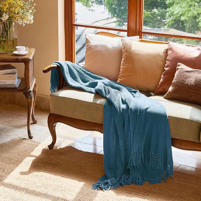 lifein Throw Blanket for Couch, Soft Boho Decor Bed Throw,Cozy Blue Chenille Knitted Small Farmhouse Lightweight Throw for Spring(Sky Blue,60 * 80")-Ruum Studio Home