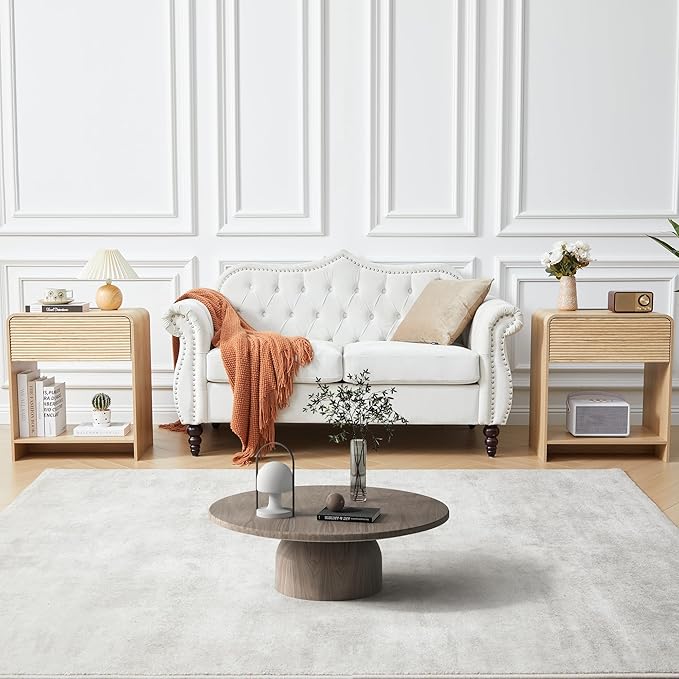 Fluted Nightstand with Charging Station, Mid Century Modern Bed Side Table End Table with Drawer Storage, Large Wooden Night Stands Bedside for Bedroom Living Room Sofa Office, Natural-Ruum Studio Home
