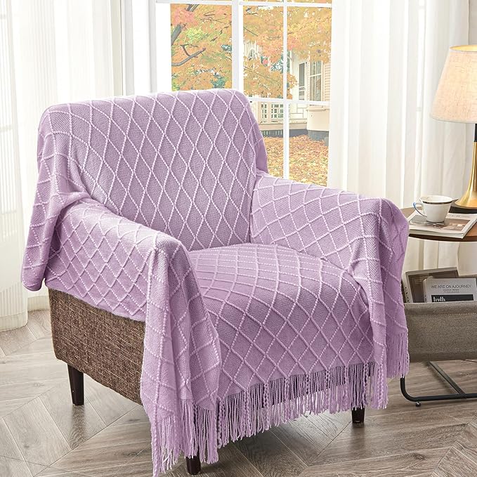 inhand Knitted Throw Blanket for Couch and Bed, Soft Living Room Home Decor Knitted Blanket with Tassel, Outdoor Lightweight Breathable Summer Blanket, Farmhouse Warm Woven Decorative, 50"x60"-Ruum Studio Home
