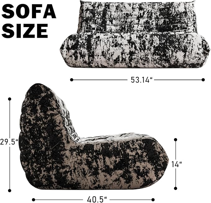 Bean Bag Chair, Loveseat Fireside Chair Bean Bag Sofa Large Bean Bag Chair for Adults, 2 Seater Bean Bag Chairs for Teens with High Density Comfortable Foam, Bean Bag for Living Room (Black Pattern)-Ruum Studio Home