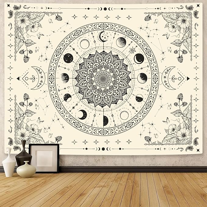 Lunerfex Mandala Moon Tapestry Boho Tapestry for Bedroom Black and White Tapestries Wall Hanging Living Room Wall Art and Home Decor 44x60-Ruum Studio Home