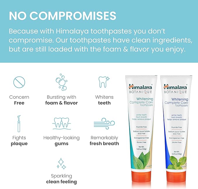 Himalaya Botanique Whitening Complete Care Toothpaste, Mint and Peppermint Flavors - Whitening Toothpaste Without Fluoride for Brighter Teeth & Fresh Breath - Vegan, Gluten Free, 5.29 oz (Pack of 2)-Ruum Studio Home