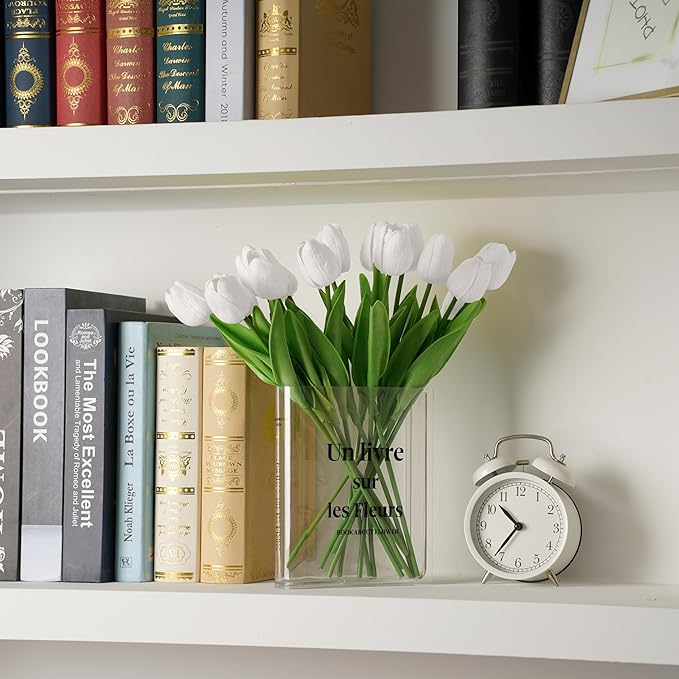 20pcs White Artificial Tulip Fake Flower 12.9 Inch Spring Mother's Day Easter Gift for Home Kitchen Wedding Decoration-Ruum Studio Home