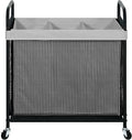 STO STO Laundry Hamper 3 Section, 120L Rolling Laundry Sorter Cart with Removable and Washable Liner Bag, Rolling Clothes Hamper with Metal Handle for Laundry Room and Bedroom, Gray-Ruum Studio Home