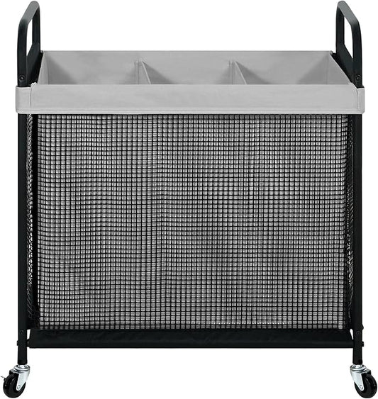 STO STO Laundry Hamper 3 Section, 120L Rolling Laundry Sorter Cart with Removable and Washable Liner Bag, Rolling Clothes Hamper with Metal Handle for Laundry Room and Bedroom, Gray-Ruum Studio Home