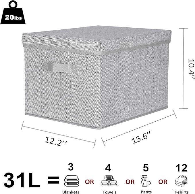 WUIKE 3 Pack Extra Large Foldable Storage Bins with Lids, Fabric Storage Bins for Home and Closet Organization, Herringbone Gray-Ruum Studio Home