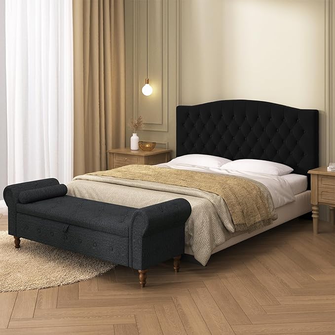 Velvet Upholstered Headboard Queen/Full Size Latest Model Wall Mount, Bed Frame Mount, Featuring High-Density Sponge Padding, Luxury Texture Easy Assembly Comfort and Style-Black-Ruum Studio Home
