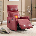 Manual Swivel Rocker Recliner Chair for Adults, Overstuffed Reclining Glider Chair for Nursing with Vibration Massage & Heat, Living Room Rocking Recliner 2-Stage backrest, Faux Leather Red-Ruum Studio Home