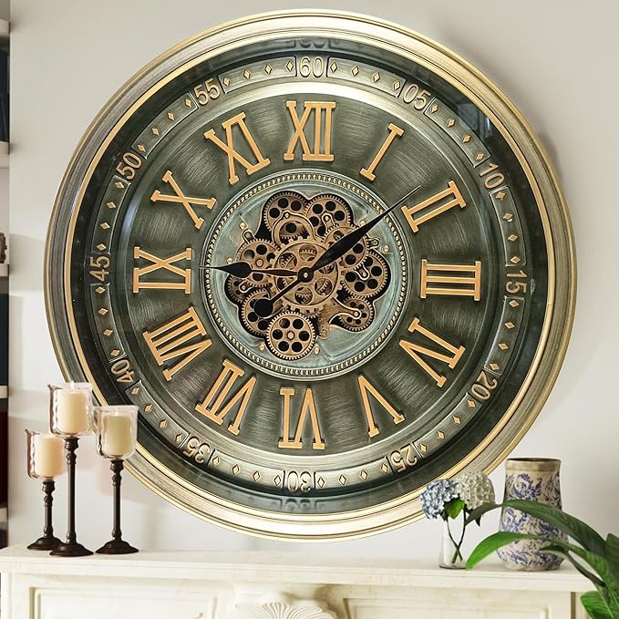 32'' Inch Real Moving Gear Wall Clock Ireland Line (Brass Antique, 32 inches (80 cm))-Ruum Studio Home